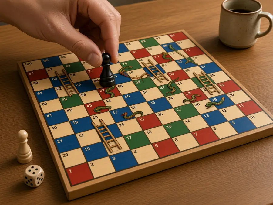 Snakes and Ladders AI play with difficulty, hints, undo, and replay